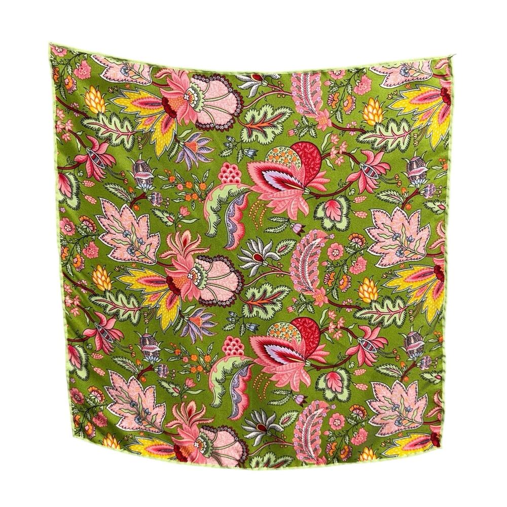 Calabrese 1924 Napoli Silk Pocket Square Green Floral Made Italy Quiet Luxury